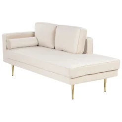 Chaise Longue Côté Gauche En Velours Beige MIRAMAS -Promos Chesteris Boutique meridienne 12309491