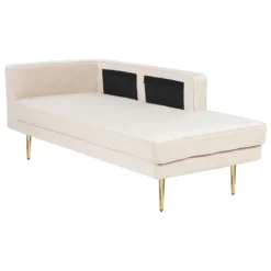 Chaise Longue Côté Gauche En Velours Beige MIRAMAS -Promos Chesteris Boutique meridienne 12309493