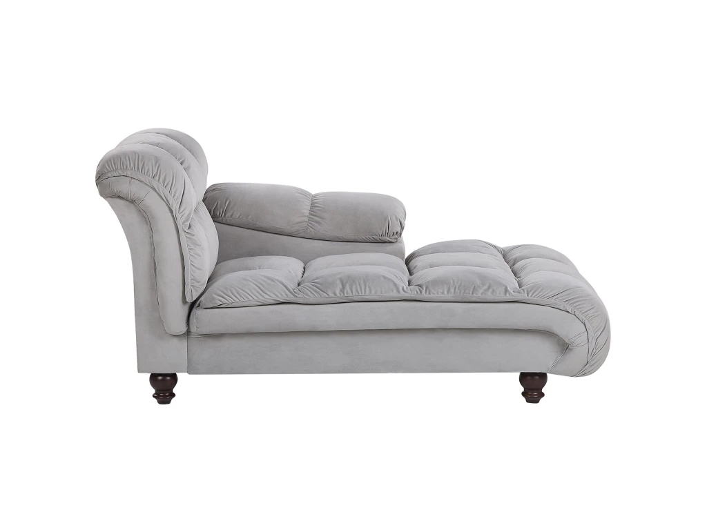 Chaise Longue En Velours Gris Clair LORMONT 1 Chaise Longue En Velours Gris Clair LORMONT