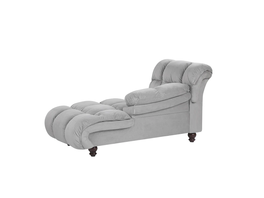 Chaise Longue En Velours Gris Clair LORMONT 5 Chaise Longue En Velours Gris Clair LORMONT – Image 5