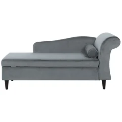 Chaise Longue Côté Droit En Velours Gris Clair LUIRO