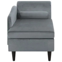 Chaise Longue Côté Droit En Velours Gris Clair LUIRO -Promos Chesteris Boutique meridienne 16202171