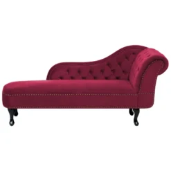 Méridienne Chesterfield Côté Droit En Velours Rouge NIMES