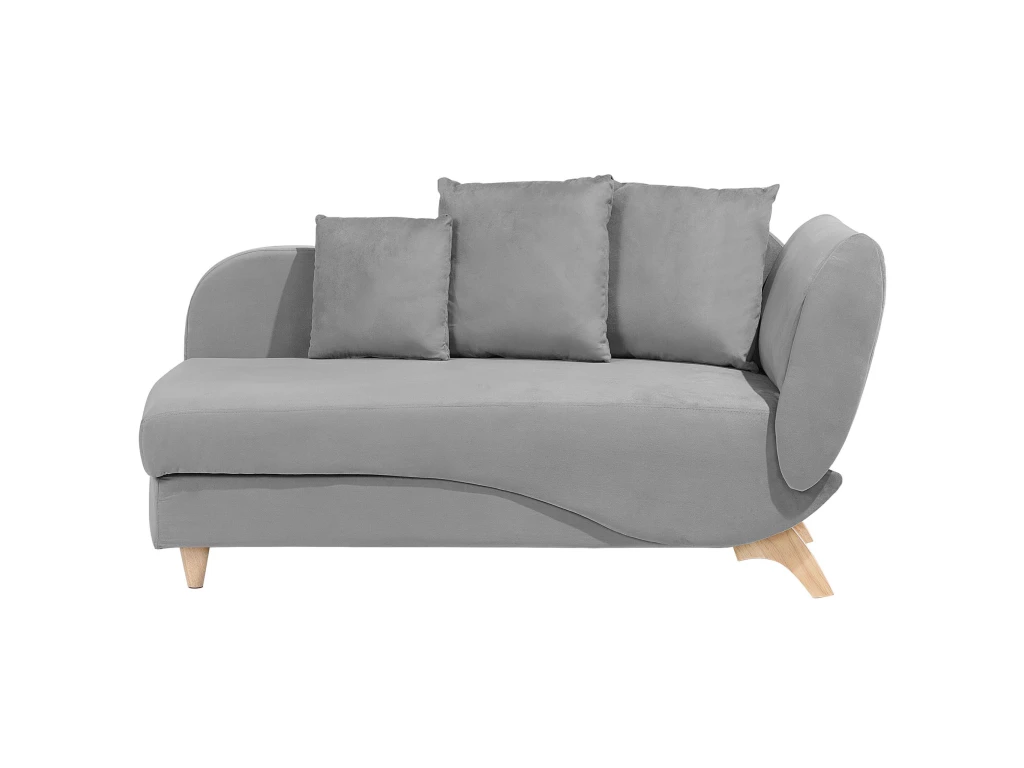 Chaise Longue Côté Droit En Velours Gris Clair MERI 1 Chaise Longue Côté Droit En Velours Gris Clair MERI