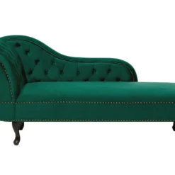 Chaise Longue Chesterfield En Velours Vert Côté Gauche NIMES