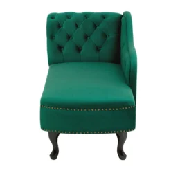 Chaise Longue Chesterfield En Velours Vert Côté Gauche NIMES -Promos Chesteris Boutique meridienne 16203311