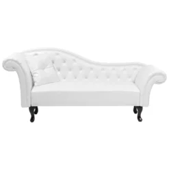 Chaise Longue Chesterfield En Cuir PU Blanc LATTES