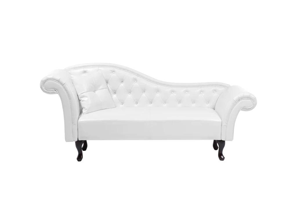 Chaise Longue Chesterfield En Cuir PU Blanc LATTES 1 Chaise Longue Chesterfield En Cuir PU Blanc LATTES