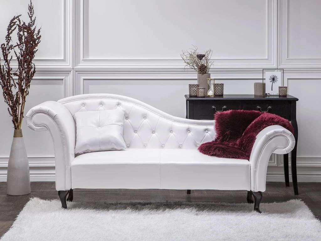 Chaise Longue Chesterfield En Cuir PU Blanc LATTES 2 Chaise Longue Chesterfield En Cuir PU Blanc LATTES – Image 2