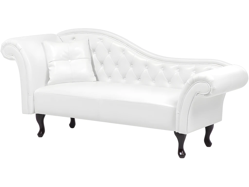 Chaise Longue Chesterfield En Cuir PU Blanc LATTES 4 Chaise Longue Chesterfield En Cuir PU Blanc LATTES – Image 4