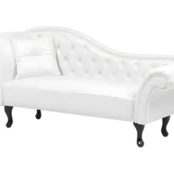 Chaise Longue Chesterfield En Cuir PU Blanc LATTES 14 Chaise Longue Chesterfield En Cuir PU Blanc LATTES -Promos Chesteris Boutique meridienne 16204035