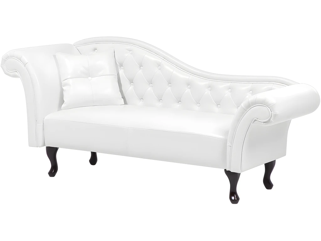 Chaise Longue Chesterfield En Cuir PU Blanc LATTES 5 Chaise Longue Chesterfield En Cuir PU Blanc LATTES – Image 5