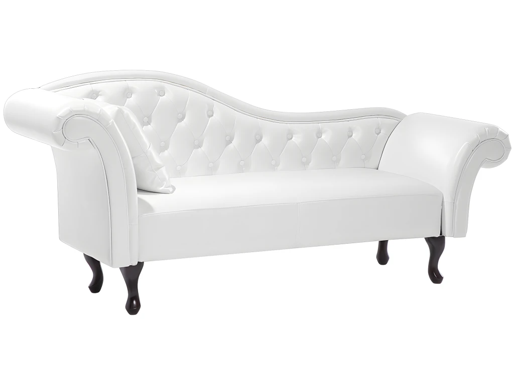 Chaise Longue Chesterfield En Cuir PU Blanc LATTES 6 Chaise Longue Chesterfield En Cuir PU Blanc LATTES – Image 6