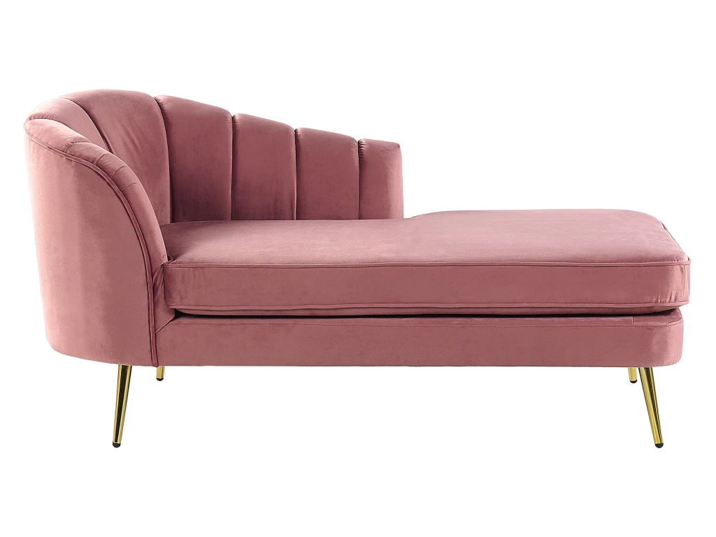 Chaise Longue Côté Gauche En Velours Rose ALLIER 1 Chaise Longue Côté Gauche En Velours Rose ALLIER