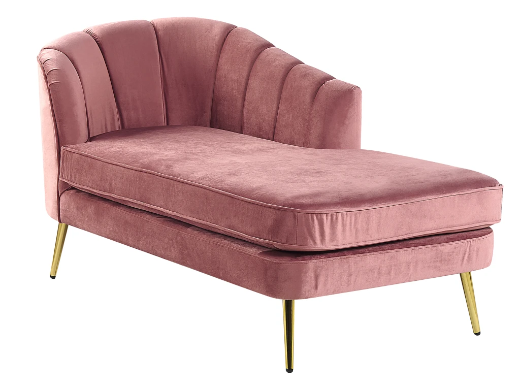 Chaise Longue Côté Gauche En Velours Rose ALLIER 4 Chaise Longue Côté Gauche En Velours Rose ALLIER – Image 4
