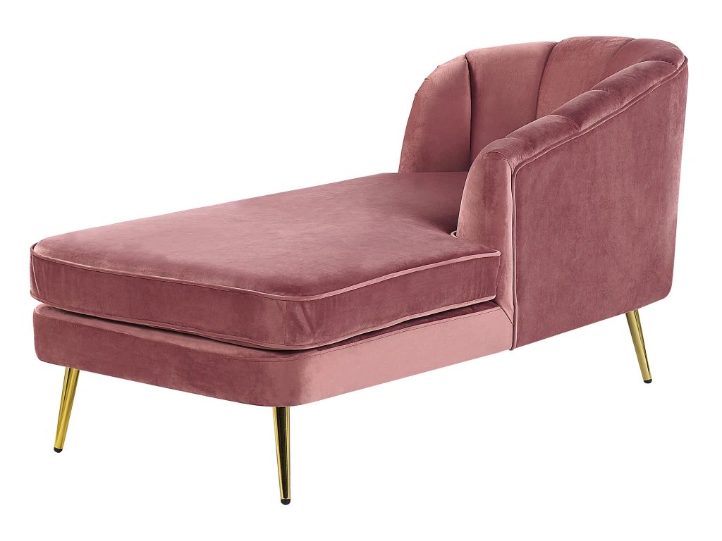 Chaise Longue Côté Gauche En Velours Rose ALLIER 5 Chaise Longue Côté Gauche En Velours Rose ALLIER – Image 5