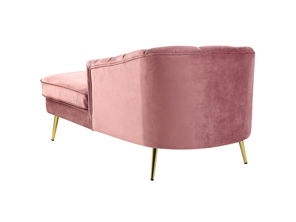 Chaise Longue Côté Gauche En Velours Rose ALLIER 6 Chaise Longue Côté Gauche En Velours Rose ALLIER – Image 6