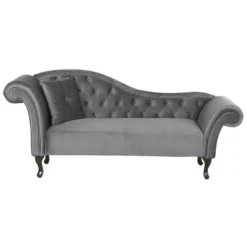 Chaise Longue En Velours Gris Côté Gauche LATTES