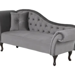 Chaise Longue En Velours Gris Côté Gauche LATTES -Promos Chesteris Boutique meridienne 16207211