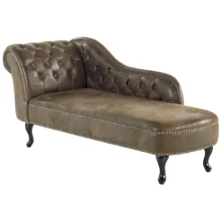 Chaise Longue En Simili Daim Marron Côté Gauche NIMES -Promos Chesteris Boutique meridienne 16439369