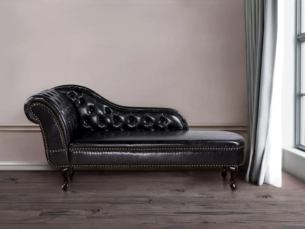 Méridienne Capitonnée En Cuir PU Noir NIMES 2 Méridienne Capitonnée En Cuir PU Noir NIMES – Image 2