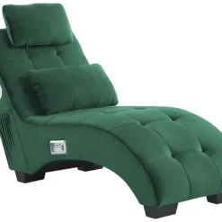 Chaise Longue En Velours Vert Avec Port USB Et Haut-parleur Bluetooth SIMORRE -Promos Chesteris Boutique meridienne 16671275