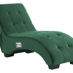 Chaise Longue En Velours Vert Avec Port USB Et Haut-parleur Bluetooth SIMORRE -Promos Chesteris Boutique meridienne 16671277