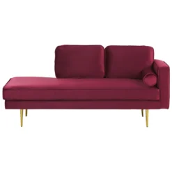Chaise Longue En Velours Rouge Foncé Côté Droit MIRAMAS