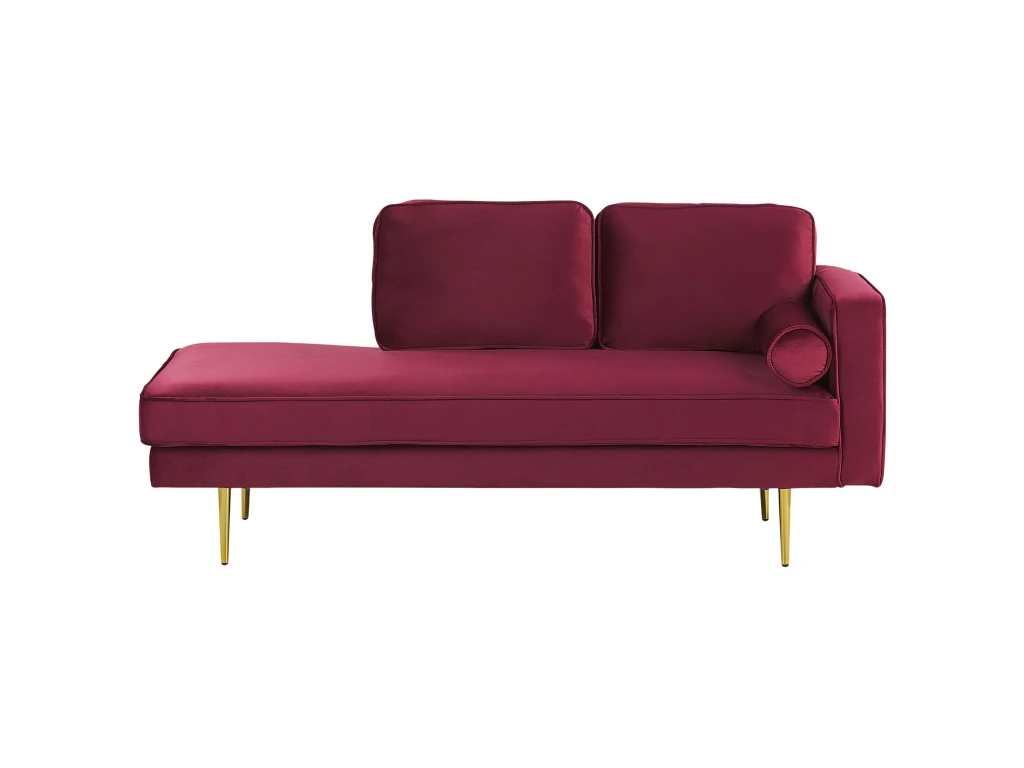 Chaise Longue En Velours Rouge Foncé Côté Droit MIRAMAS 1 Chaise Longue En Velours Rouge Foncé Côté Droit MIRAMAS