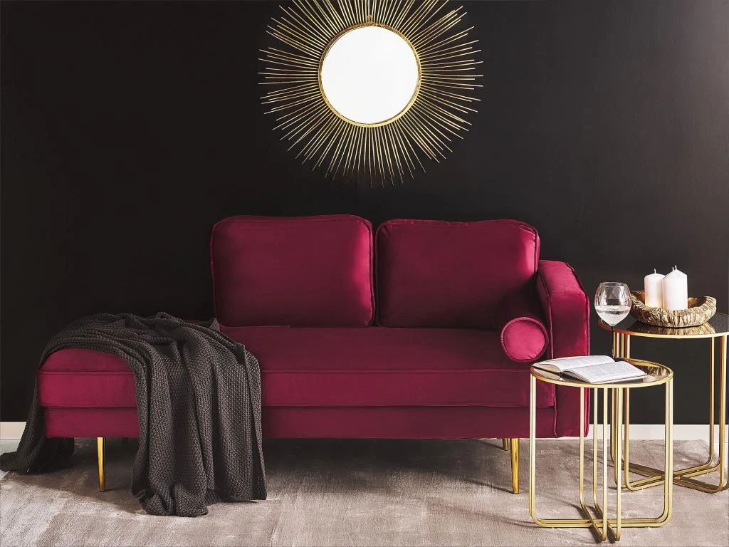 Chaise Longue En Velours Rouge Foncé Côté Droit MIRAMAS 2 Chaise Longue En Velours Rouge Foncé Côté Droit MIRAMAS – Image 2