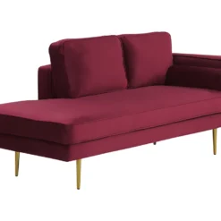 Chaise Longue En Velours Rouge Foncé Côté Droit MIRAMAS 10 Chaise Longue En Velours Rouge Foncé Côté Droit MIRAMAS -Promos Chesteris Boutique meridienne 16671471