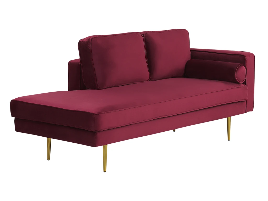 Chaise Longue En Velours Rouge Foncé Côté Droit MIRAMAS 4 Chaise Longue En Velours Rouge Foncé Côté Droit MIRAMAS – Image 4