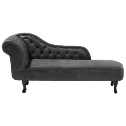 Chaise Longue Chesterfield Grise En Cuir PU NIMES