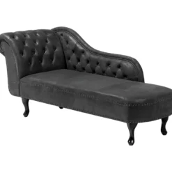 Chaise Longue Chesterfield Grise En Cuir PU NIMES -Promos Chesteris Boutique meridienne 16671613