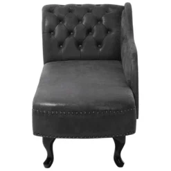 Chaise Longue Chesterfield Grise En Cuir PU NIMES -Promos Chesteris Boutique meridienne 16671617