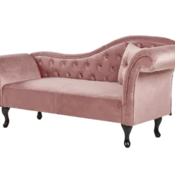 Chaise Longue Côté Droit En Velours Rose LATTES -Promos Chesteris Boutique meridienne 16671729