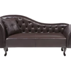 Chaise Longue Chesterfield En Cuir PU Marron LATTES