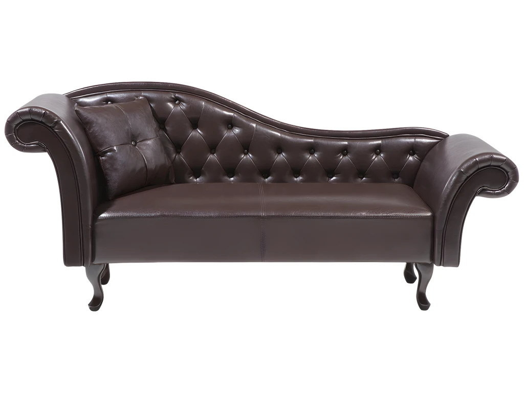 Chaise Longue Chesterfield En Cuir PU Marron LATTES 1 Chaise Longue Chesterfield En Cuir PU Marron LATTES