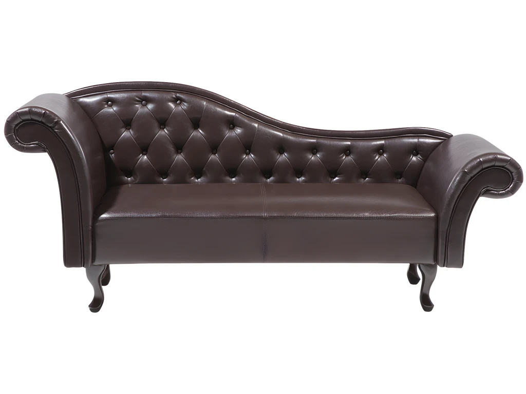 Chaise Longue Chesterfield En Cuir PU Marron LATTES 4 Chaise Longue Chesterfield En Cuir PU Marron LATTES – Image 4