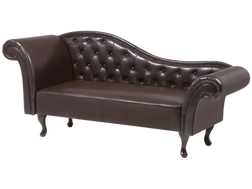 Chaise Longue Chesterfield En Cuir PU Marron LATTES 5 Chaise Longue Chesterfield En Cuir PU Marron LATTES – Image 5