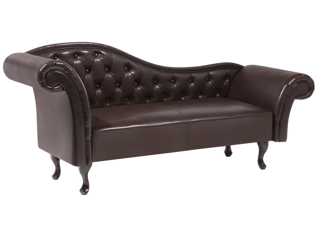 Chaise Longue Chesterfield En Cuir PU Marron LATTES 6 Chaise Longue Chesterfield En Cuir PU Marron LATTES – Image 6