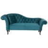 Chaise Longue En Velours Bleu Paon Côté Gauche LATTES