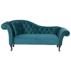 Chaise Longue En Velours Bleu Paon Côté Gauche LATTES