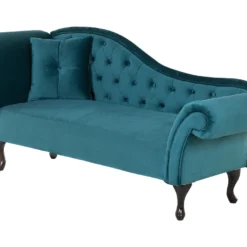 Chaise Longue En Velours Bleu Paon Côté Gauche LATTES -Promos Chesteris Boutique meridienne 16672135