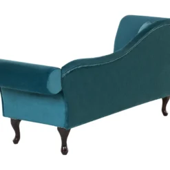 Chaise Longue En Velours Bleu Paon Côté Gauche LATTES -Promos Chesteris Boutique meridienne 16672137
