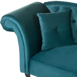 Chaise Longue En Velours Bleu Paon Côté Gauche LATTES -Promos Chesteris Boutique meridienne 16672141