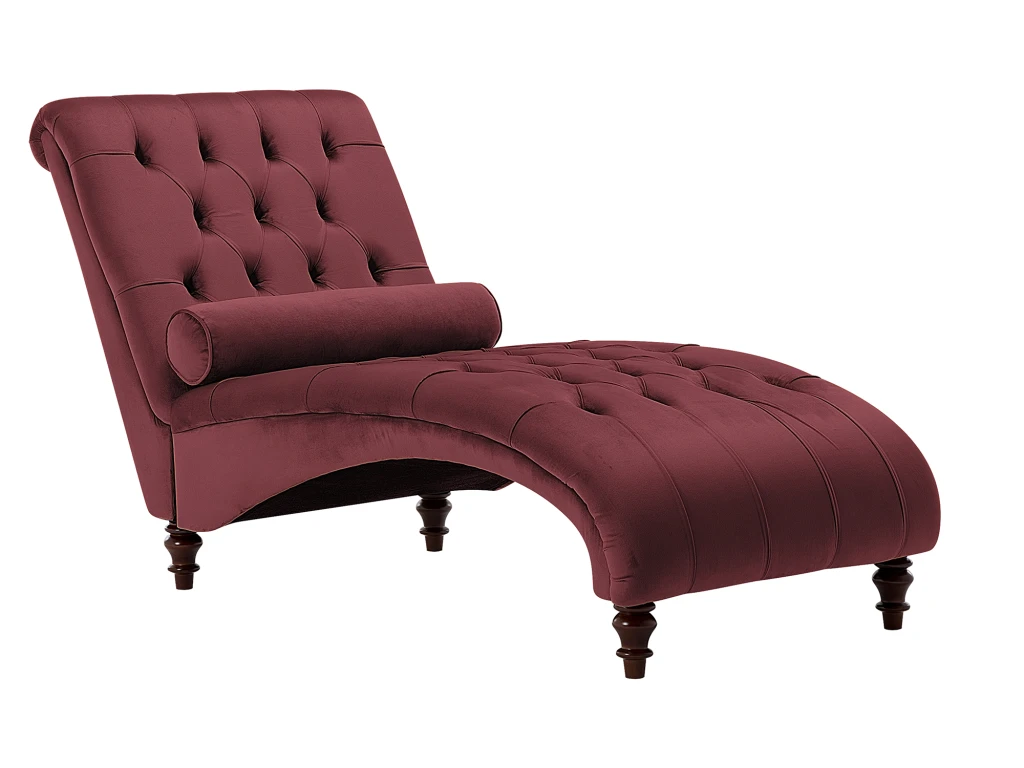 Chaise Longue En Velours Bordeaux MURET 1 Chaise Longue En Velours Bordeaux MURET