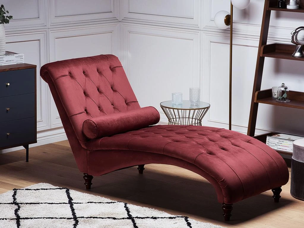 Chaise Longue En Velours Bordeaux MURET 2 Chaise Longue En Velours Bordeaux MURET – Image 2
