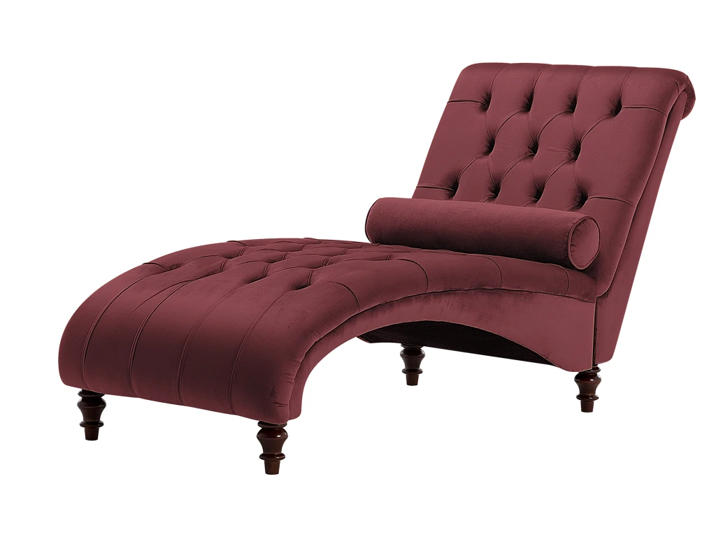 Chaise Longue En Velours Bordeaux MURET 5 Chaise Longue En Velours Bordeaux MURET – Image 5