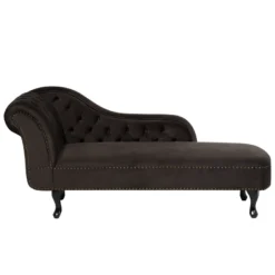 Chaise Longue En Velours Marron Côté Gauche Style Chesterfield NIMES
